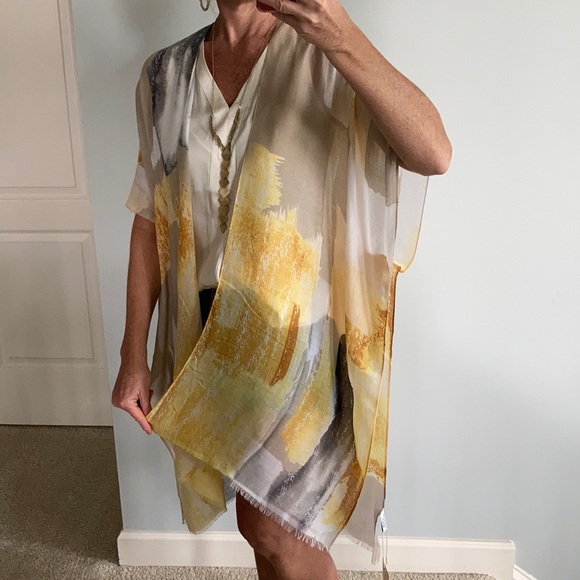 Yellow, Tan & Gray Print Kimono - Picture 3 of 6